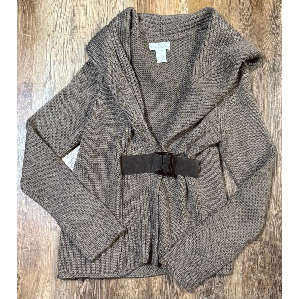 Soft Surroundings Taupe Knit Shawl Collar Cardigan with Belt